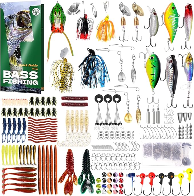 22-Piece Fishing Lures Kit - Buzz Bait/Spinner Baits/Jig/Frog, Fishing Tackle Box with Tackle Included, Soft Bait/Hooks/Weights, 2024 Fishing Gear Lure Kit Gift for Men Freshwater Bass Trout