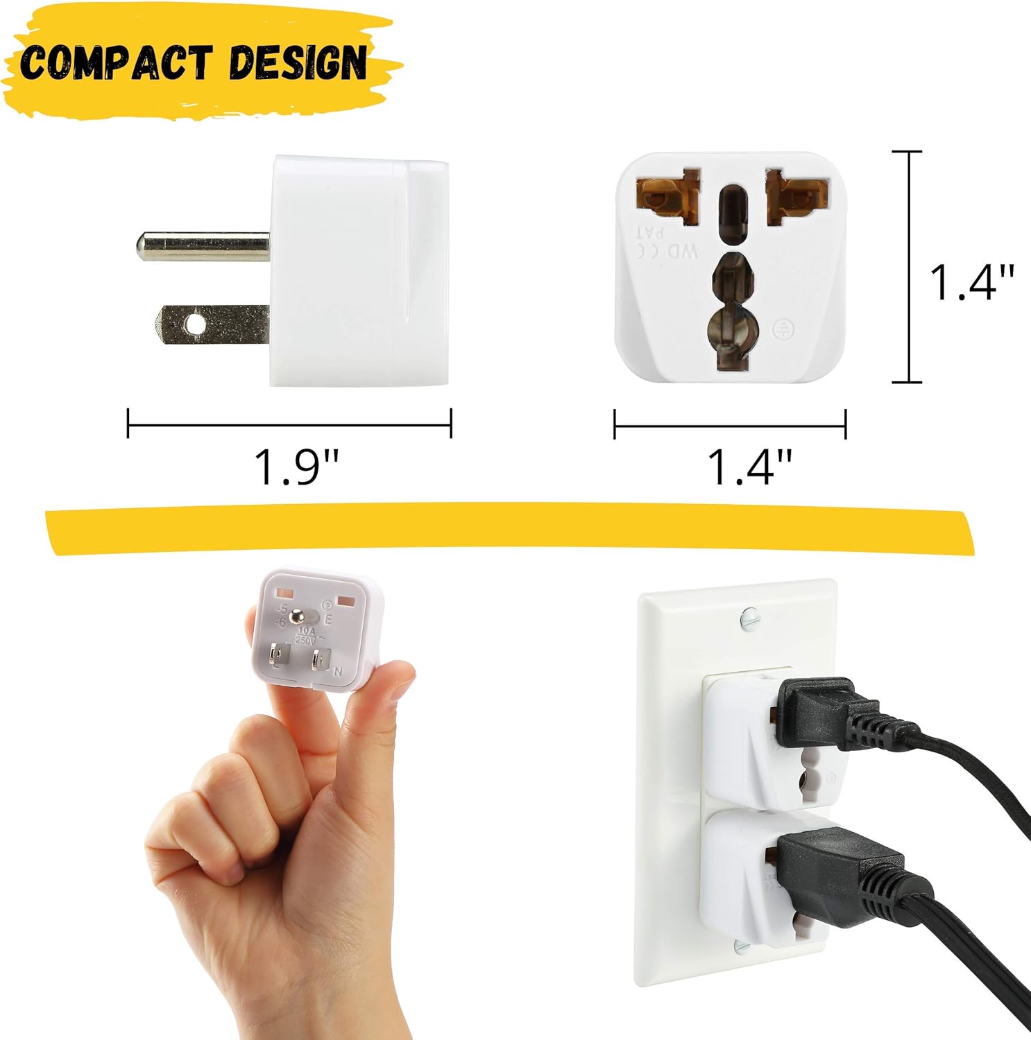 Bates- European Plug Adapter, 2 pc, Travel Adapter, US to Europe Plug Adapter, EU Adapter, Electrical Adapters, Converter Plug - Image 3