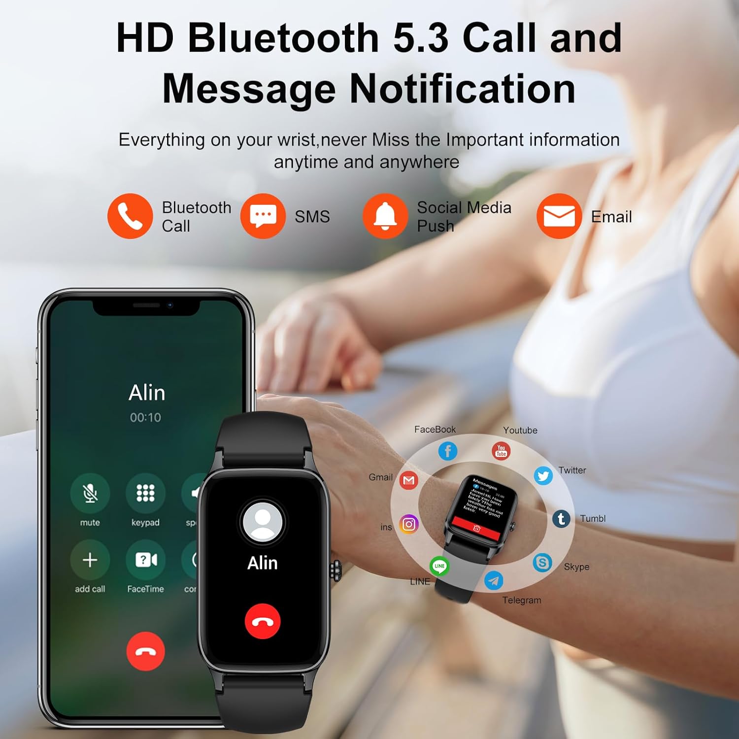 Smart Watch for Men Women, 1.57" Smartwatch (Answer/Make Call) , Fitness Tracker with 110+ Sport Modes, Heart Rate/Sleep Monitor, IP68 Waterproof, Bluetooth Calls, Smartwatches for Android iOS Black - Image 3