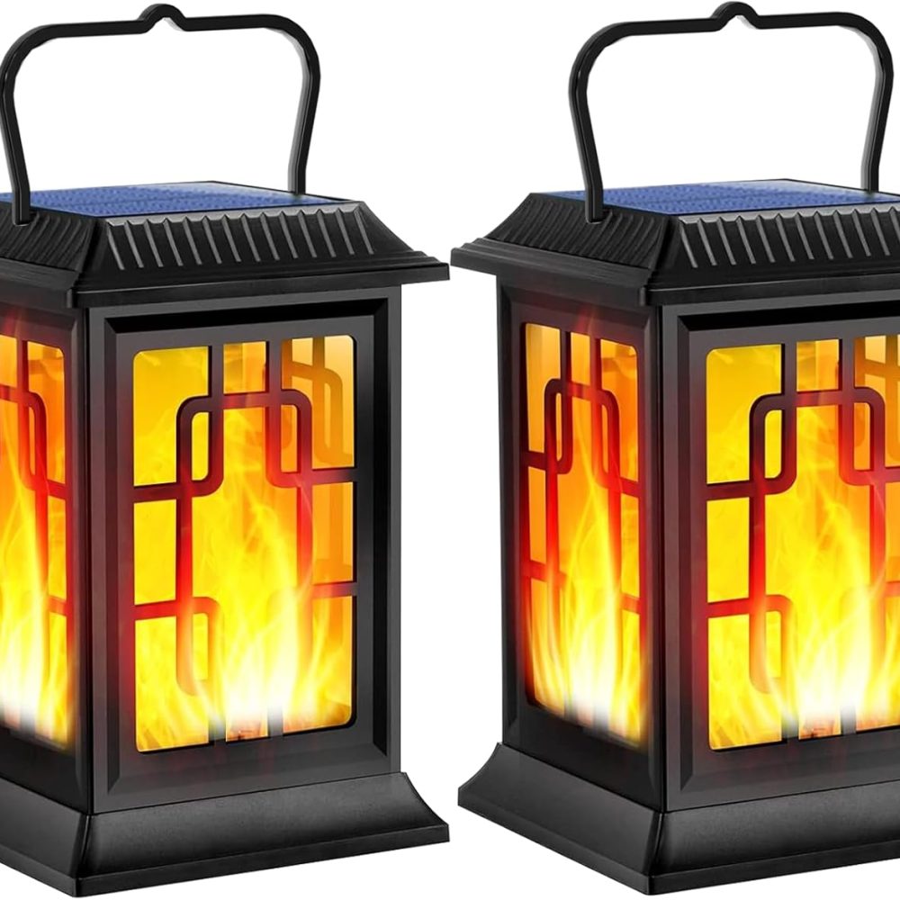 Solar Lanterns Outdoor Waterproof Hanging Solar Lanterns Garden Lights Solar Powered Flame Lights LED Lights for Patio Pathway Deck Yard (2 Pack)
